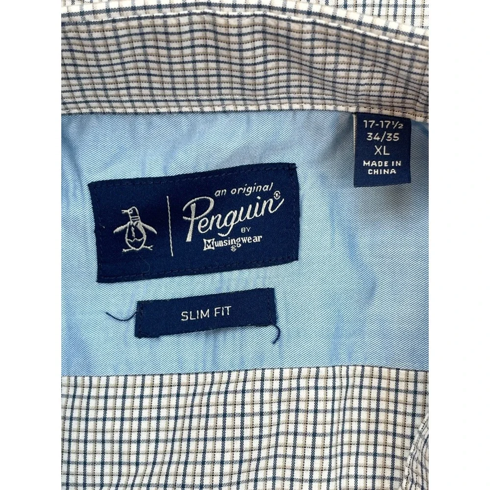 Original Penguin Shirt Mens Micro 17 - 34/35 Check Cotton Blend Slim Button Up